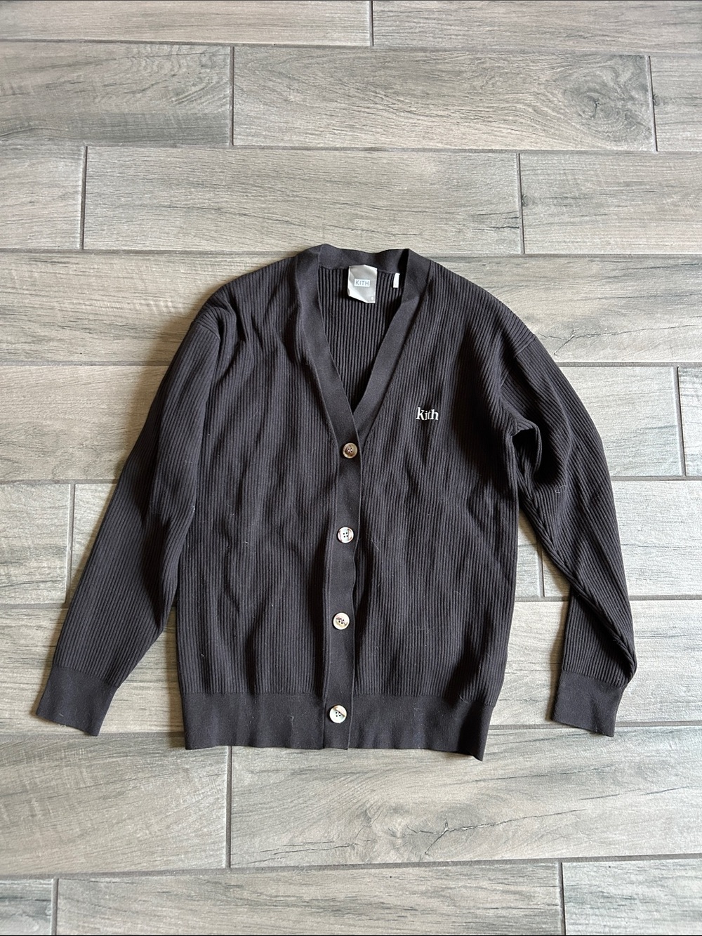 Kith Black Ribbed V-Neck Button Cardigan